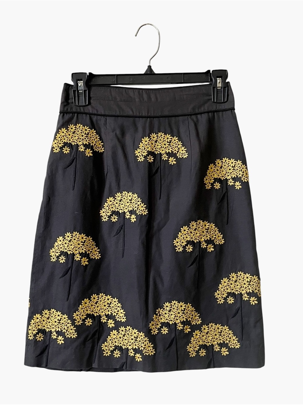 Anthropologie Floreat Floral Embroidered Fennel Skirt Women’s Size 0 Black Gold